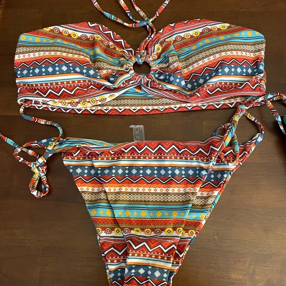 Darong Bandeau Tribal Colorful Patterned Bikini Set XXL New!